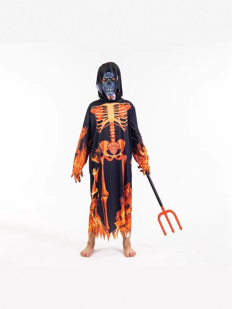 Halloween Flammen Dämon Kapuzenrobe - Eltern-Kind Skelett Cosplay Kostüm