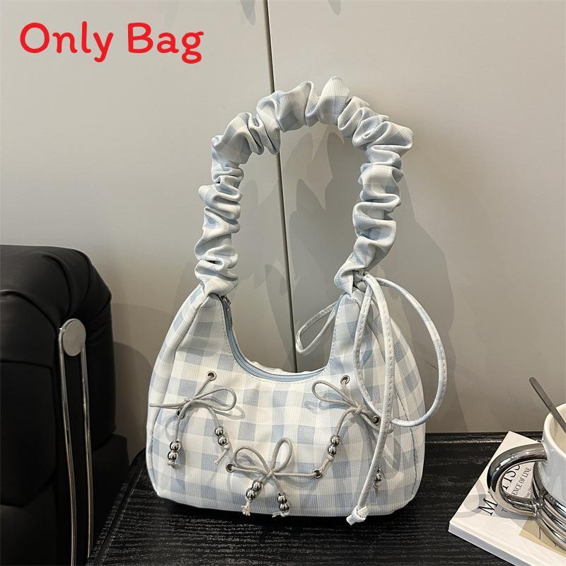 Canvas Bowknot Plaid Cloud Shape Shoulder Bag For Casual Daily Use