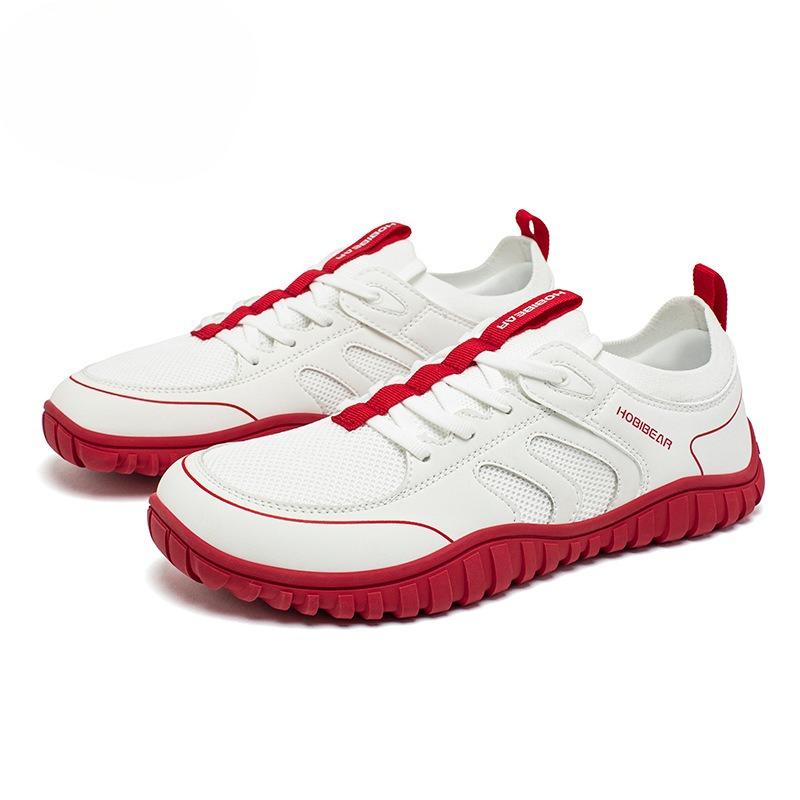 Wide Toe Running Sneakers Unisex Minimalist Mesh Breathable Shoes Artificial Leather Lace Up Walking Sneakers