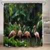 Tropical Jungle Flamingo Shower Curtains Animals Lake Lotus Flowers Palm Tree Plant Forest Scenery Fabric Bathroom Curtain Decor