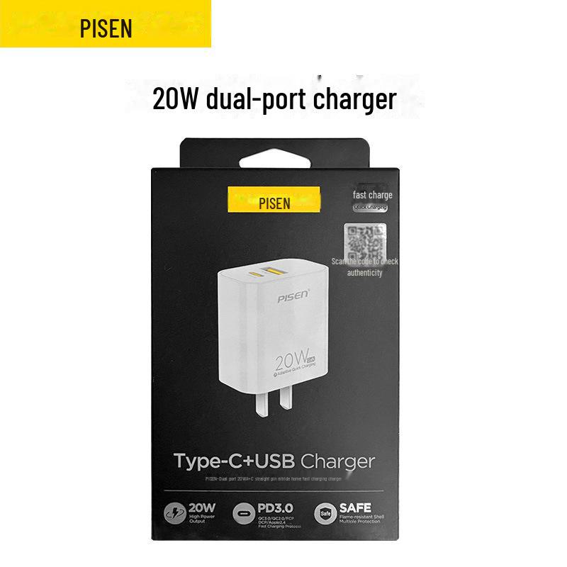 PISEN 20W Dual Port USB-C Charger for Huawei & Apple Phones and Tablets
