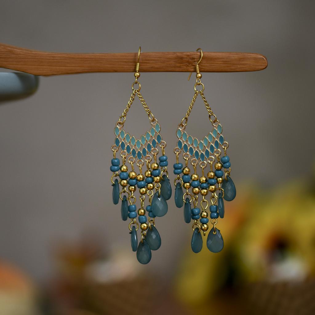 Ethnic Style Water Drop Earring For Women Bohemian Beads Tassel Earring Girls Retro Daily Wear Party  Accessories