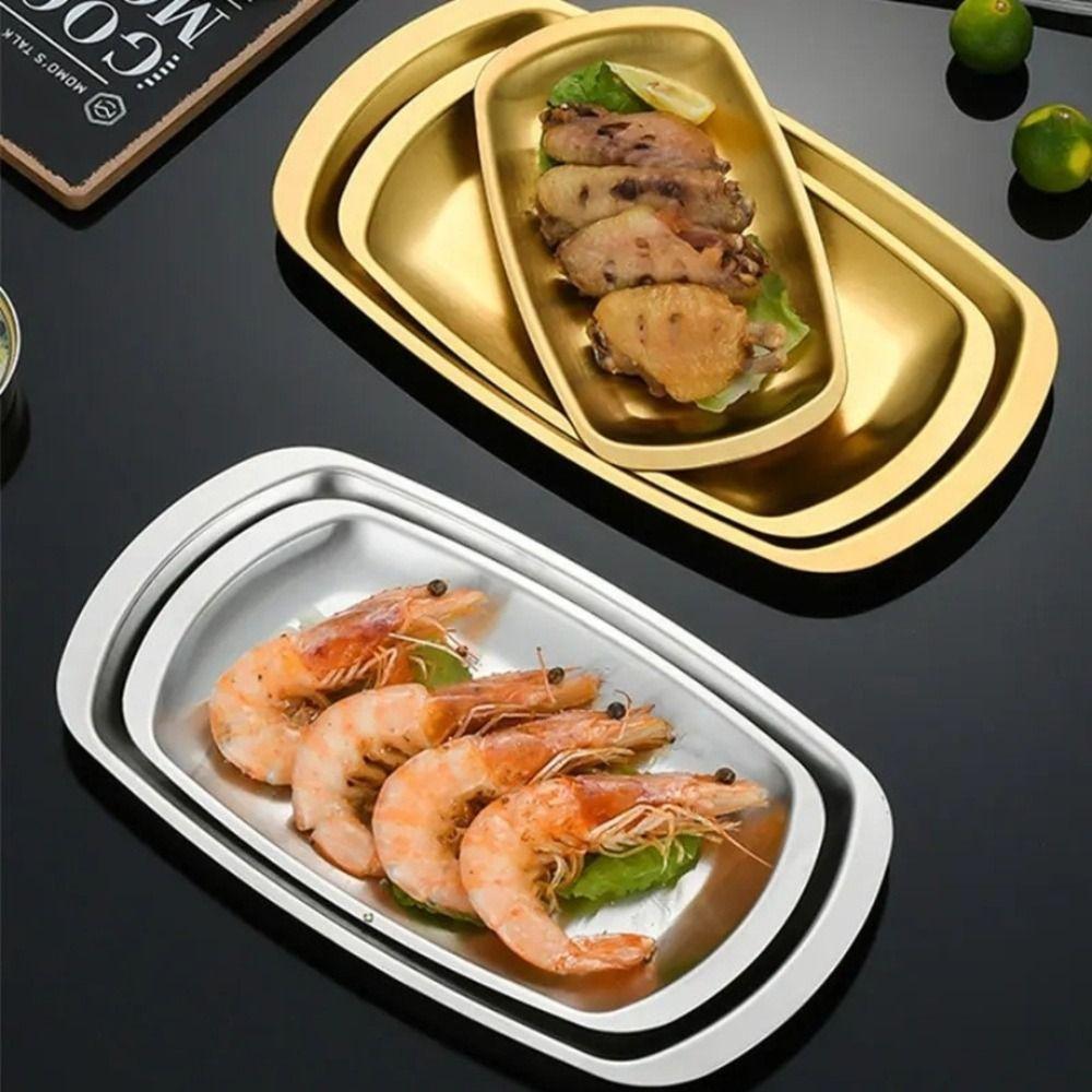 Simple Western Food Beef Plate Gold Tray Barbecue Flat Plate New Circle Plate