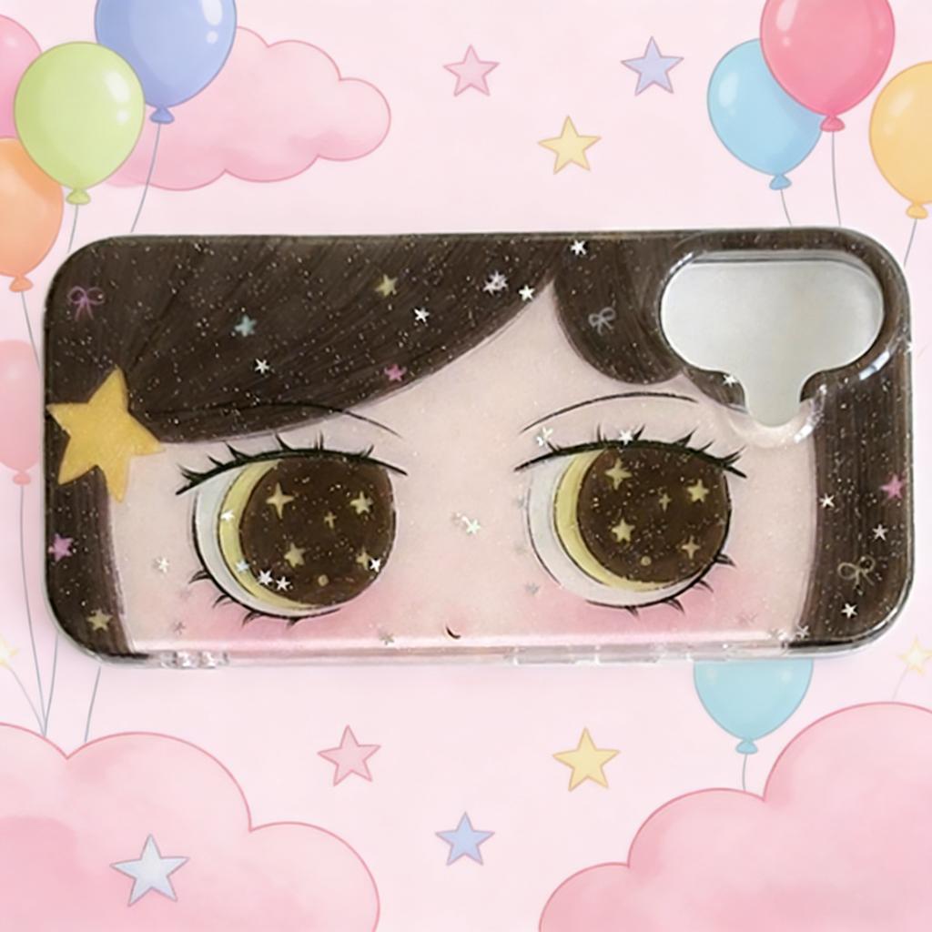 HOT Clmj Korean Shinning Eyes Cute Phone Case for iPhone 17 16 15 14 13 12 11 Pro Max X Xs XR XSMax Air Plus Feather Texture