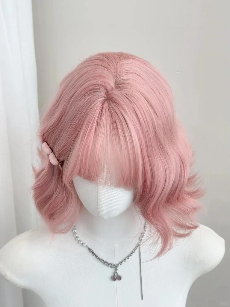 Ashely Pink Wig Short Bobo Curly 14inch Sweet Cosplay Wigs for Women Lolita Headband Wig Heat Resistant Matte Synthetic Wigs