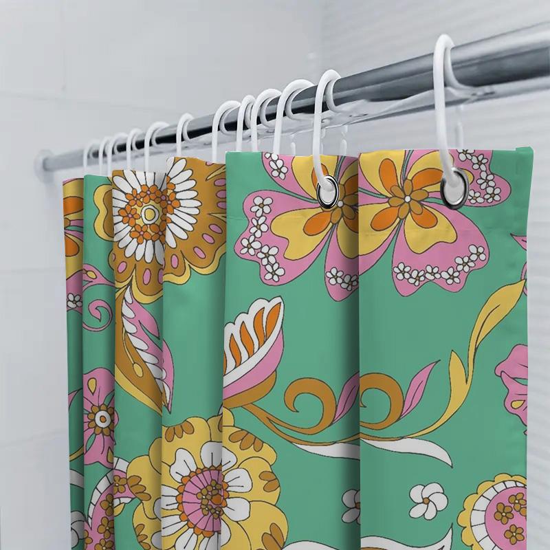 Bright Floral Print Shower Curtain Waterproof Home Decor 3D Polyester Bathroom Decor Modern Flower Design Bath Mat Liner Decorat
