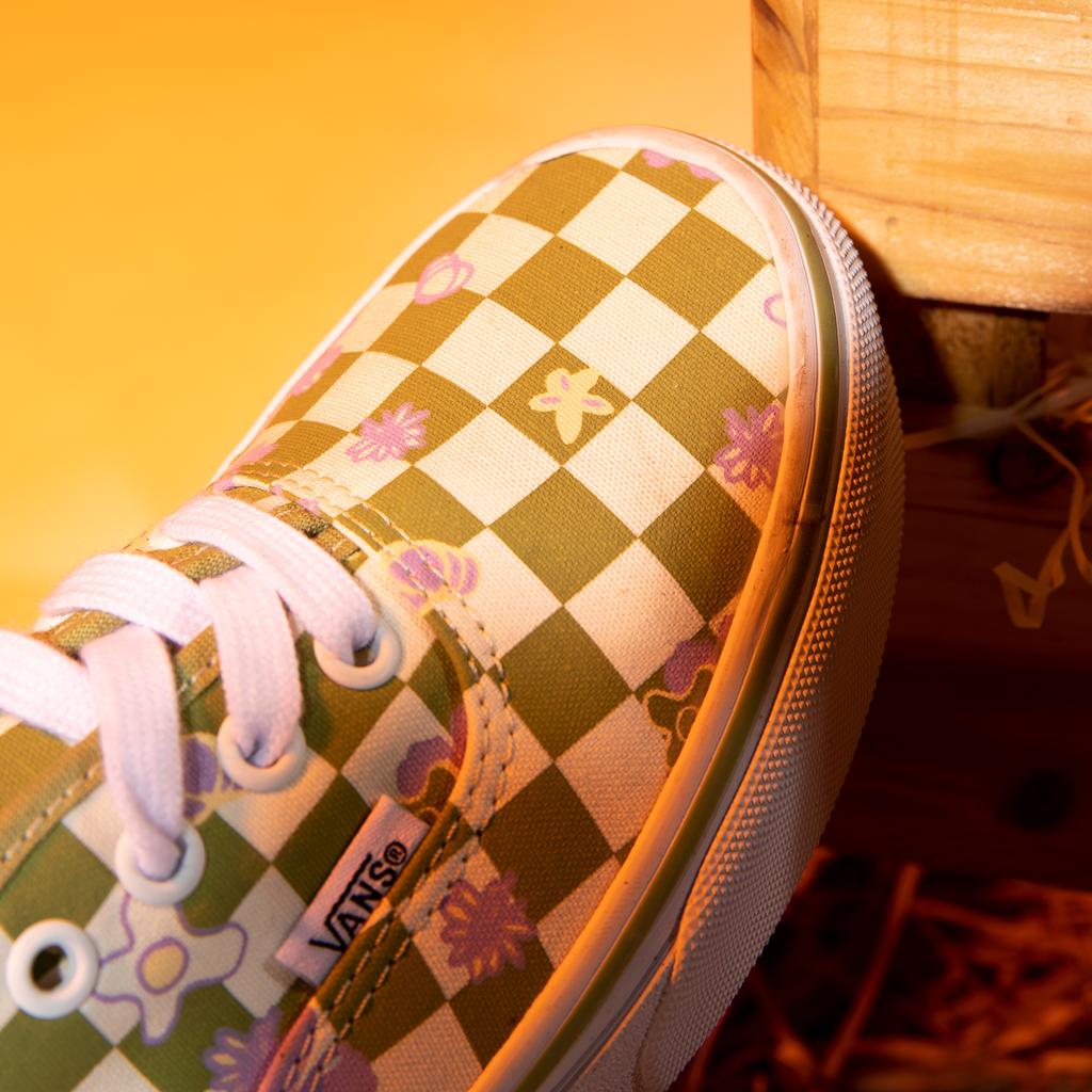 Vans Autentiche Scarpe di Tela Basse a Scacchi con Stampa Floreale Durevoli Traspiranti Sneakers Unisex Verde Bianco VN0A5KS9CCF