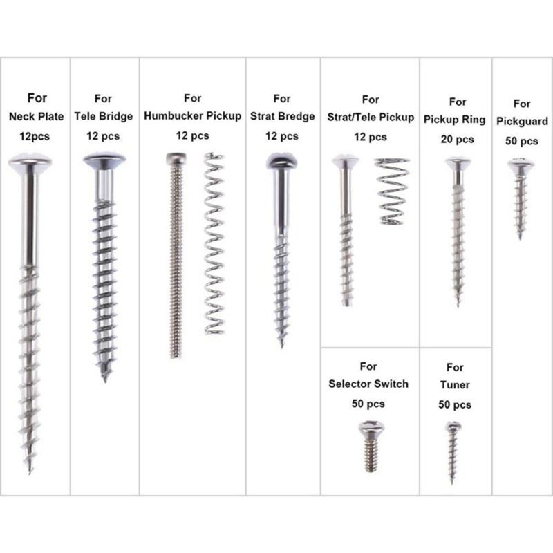 254 Pieces Guitar Screw Kits 9 Types Assortment Set with Springs for Guitar Bridge, Pickguard, Tuner, Switch, Neck Plate
