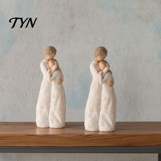 Nordischer Stil Wohnaccessoire Holzstruktur Harzfigur, Handgeschnitzt Mutter & Kind/Familie/Paar/Hundebesitzer Minimalistisches Schreibtischornament