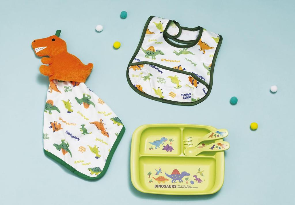 Skater Baby Meal Set with Mascot, Hand Towel, Baby Apron, Spoon, Fork, Lunch Plate, Antibacterial, Microwave and Dishwasher Safe, Dinosaur Picture Boo