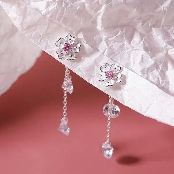 BLINGBAY Exquisite Opal-Blumenohrringe für Damen, Strass, lange Quaste, Zirkonia, Ohrringe für Mädchen, Hochzeit, Party, Temperament, Schmuck