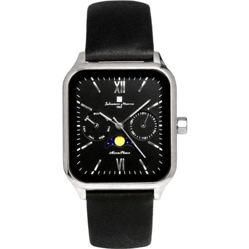 

Salvatore Marra Men s Square Moon Phase Watch with Multi-Calendar, Water Resistant, Leather Strap, Limited Edition, Silver/Black, SM24112-SSBKLE