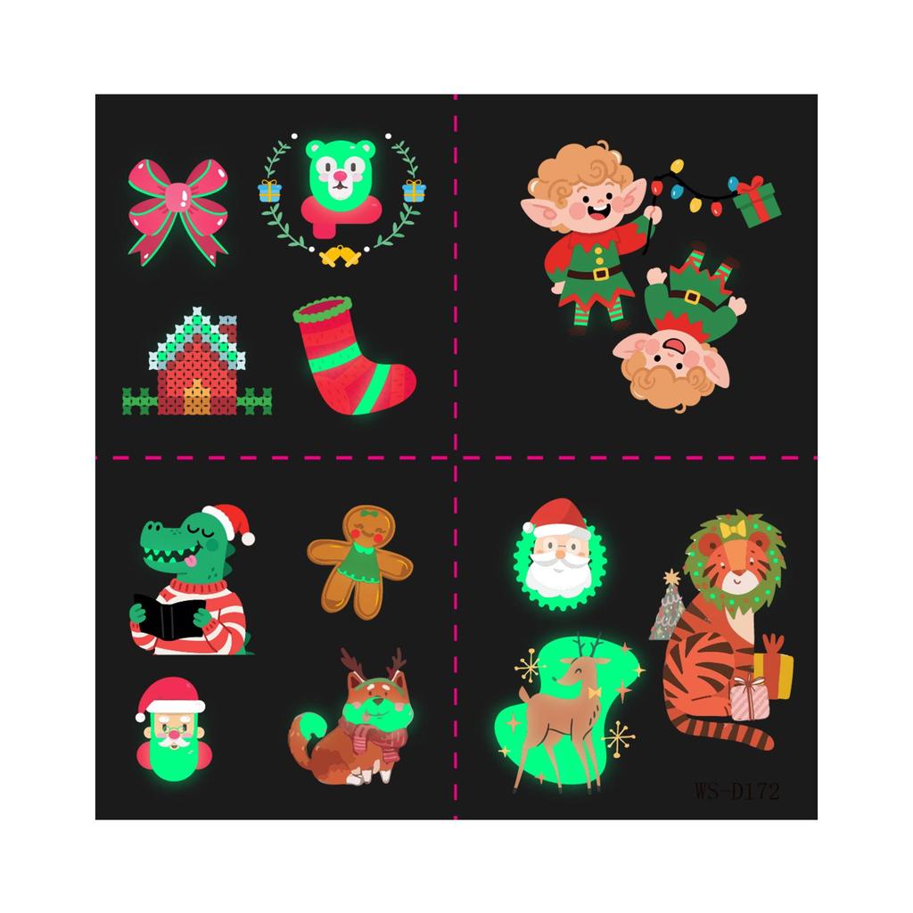 Christmas Luminous Tattoo Stickers: Santa Claus & Cartoon Designs for Kids