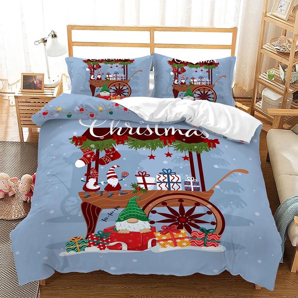 Christmas Duvet Cover Cartoon Merry Chirstmas Double Christmas Element Theme Celebrate Christmas for Friend Holiday Gifts Queen