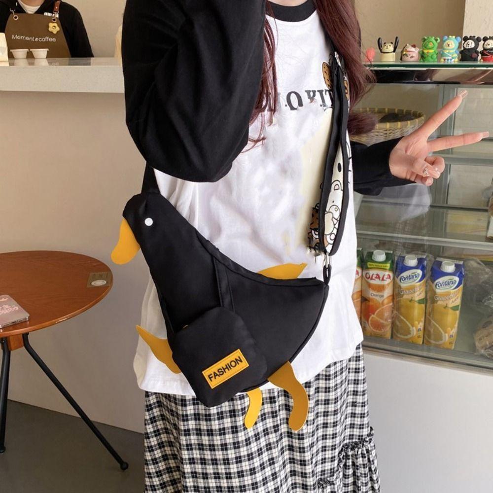 Korean Style Duck Shoulder Bag Canvas Cartoon Chest Bag Creative Funny Duck Crossbody Bag  Girls