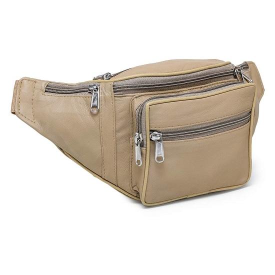 Noora Leather Beige for Men's & Women's Waist Bag Fanny Bag Travel Pouch Passport Holder
