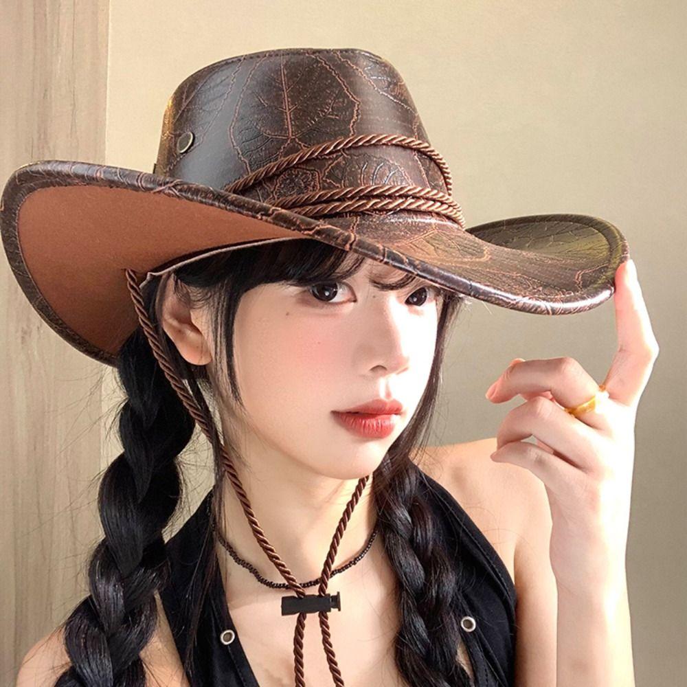 Ethnic Style Cowgirl Jazz Hat Roll Brim Knight Hat Cool Visor Cap  Girls