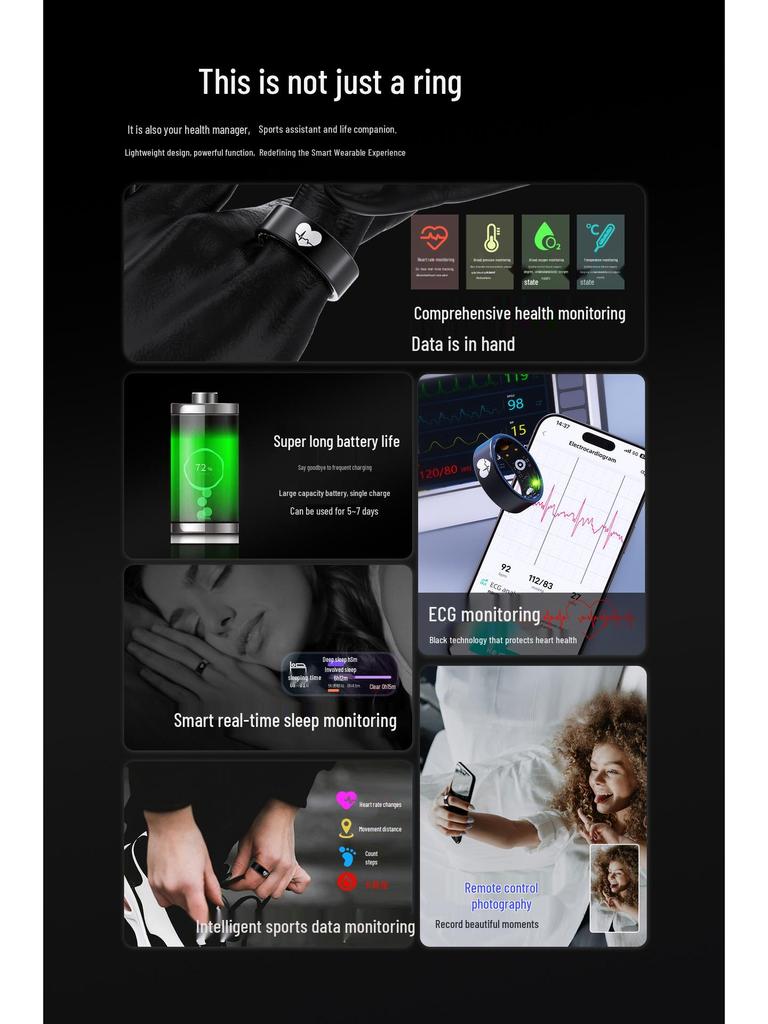 Smart R30 Health Ring: ECG, Body Temp, Heart Rate, Blood Oxygen, Sleep & HRV Monitoring