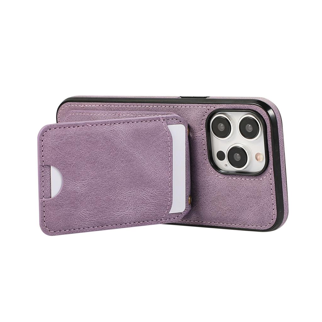 For iPhone 16 Pro Case Card Holder Kickstand Leather+TPU Phone Cover with Shoulder Strap