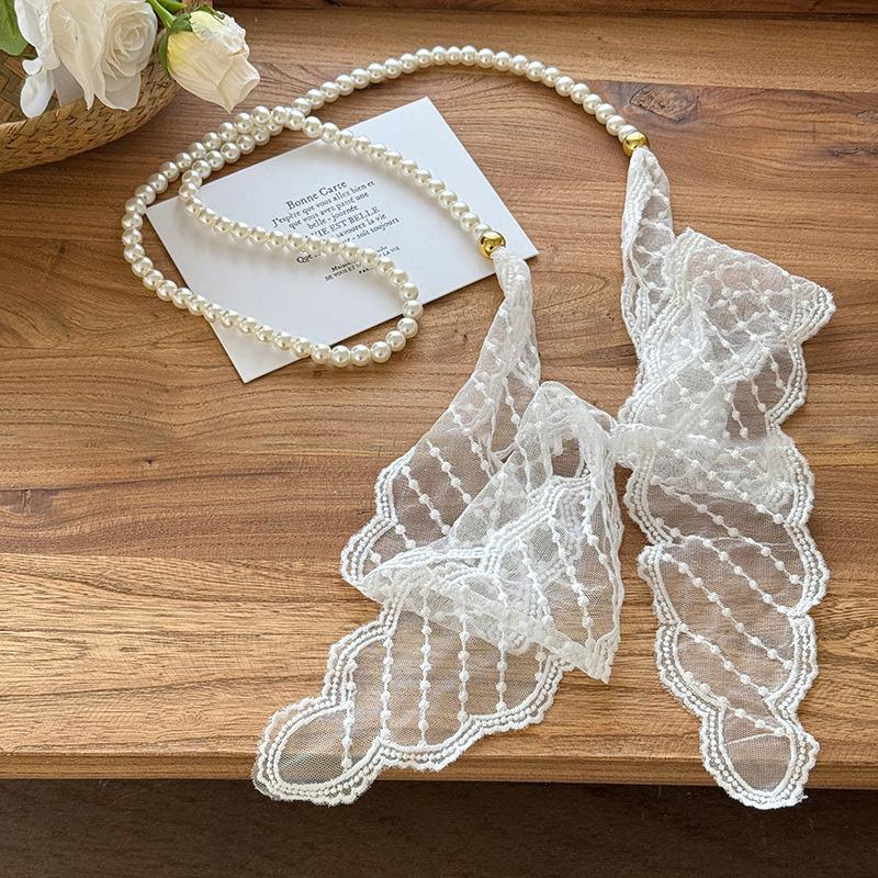Collier Dentelle Perle Double Couche Tempérament Niche Féminin Chaîne de Taille Conçue Élégant Charmant Collier Pour Femmes Été