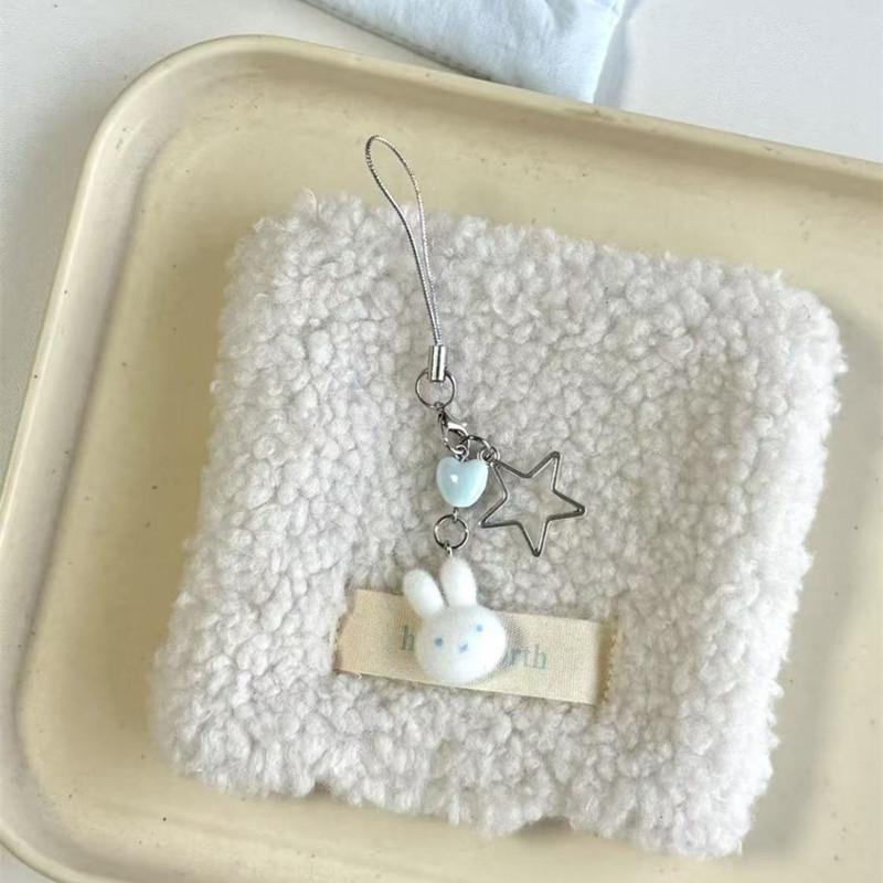 Cute Flocked Miffy Rabbit DIY Bead Phone Strap Keychain Charm Pendant Girlfriend Gift Bags Cards Album Decoration