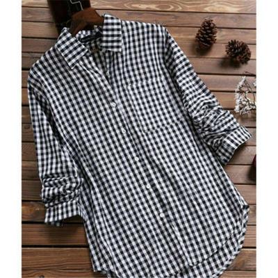 Shirt Tops Blouse Womens Ladies Loose Casual Plus Size Check Plaid Long Sleeve