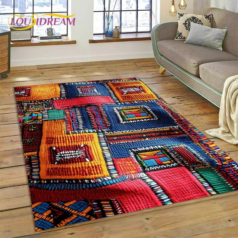 3D Ethiopia Colorful Flower Woven Art Baskets Mandala Rug Carpet for Living Room Bedroom Home Decor,Non-slip for Sofa Doormat