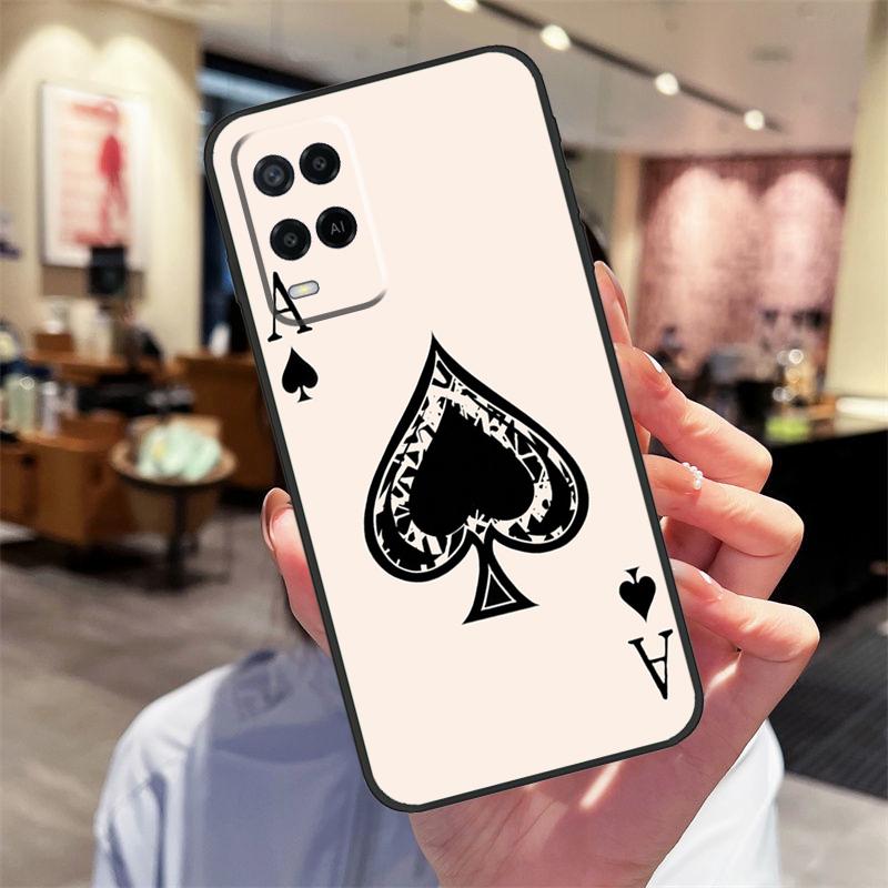Ace of Spades Poker Card Case For Oppo A94 A74 A54 A18 A38 A58 A78 A98 A40 A60 A80 A16 A76 A96 A15 A17 A77 A57S Cover