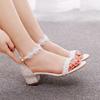 Crystal Queen Wedding Shoes Bride Elegant White Lace Flower Pearl Design High Heels Female Pumps Summer Women Sandals