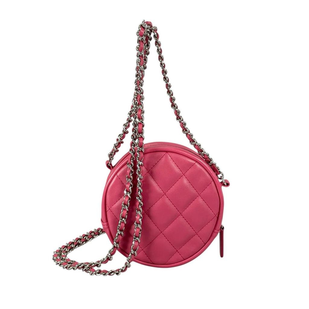 Chanel COCO Mark Matelasse Round Mini Shoulder Bag Lambskin Pink Women A70657 Used