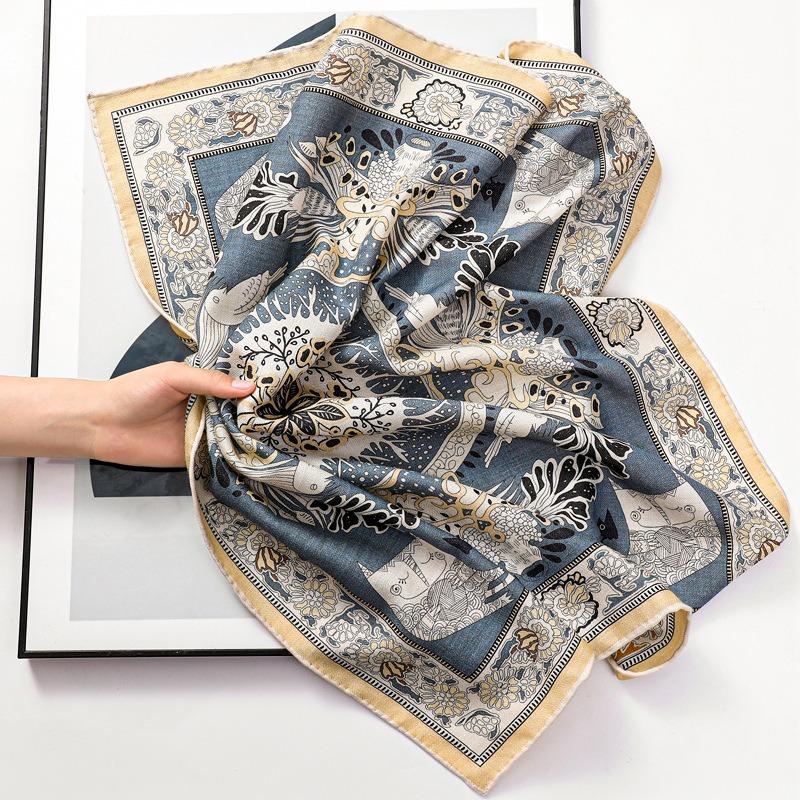 Spring and Autumn New Herringbone Square Scarf Fashion Versatile Silk Wool Shawl Women's Premium Light Luxury Silk Hair Scarf