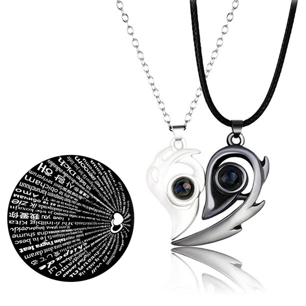 Heart Necklace Magnetic Couples Necklace 100 Language I Love You Projection Necklace Valentine s Day Gift for Women