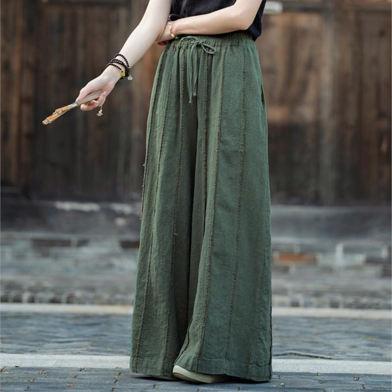 Johnature Pansament pentru femei Pantaloni largi cu talie elastică Pantaloni largi de toamnă Pantaloni largi de culoare solidă