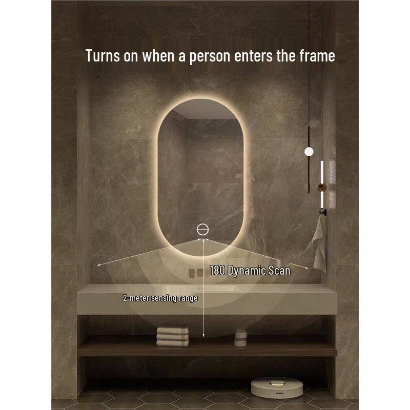 Oval LED Smart Vanity Mirror, Anti-Fog, Wall-Mounted for Bathroom Use.