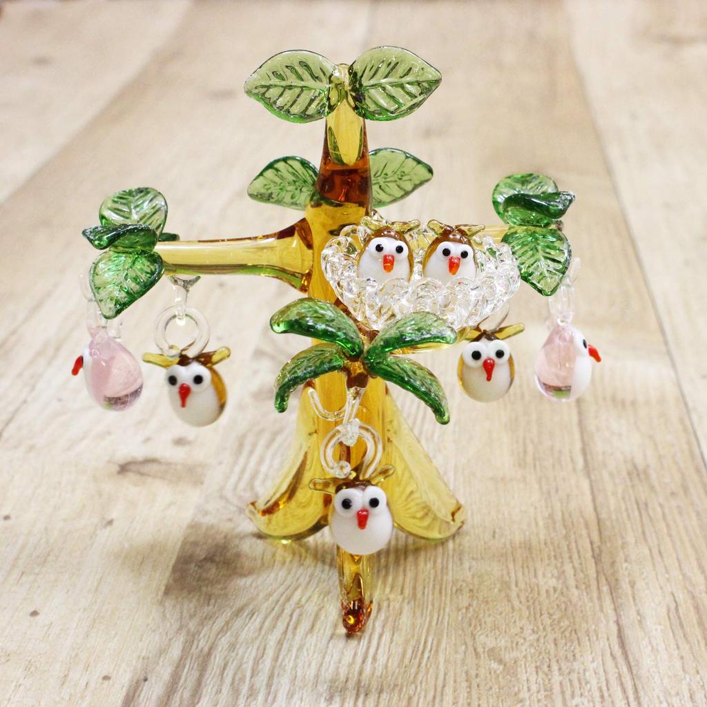 Fourcart Cute Handmade Glass Craft [Owl Nest Tree] X 3-Piece Set