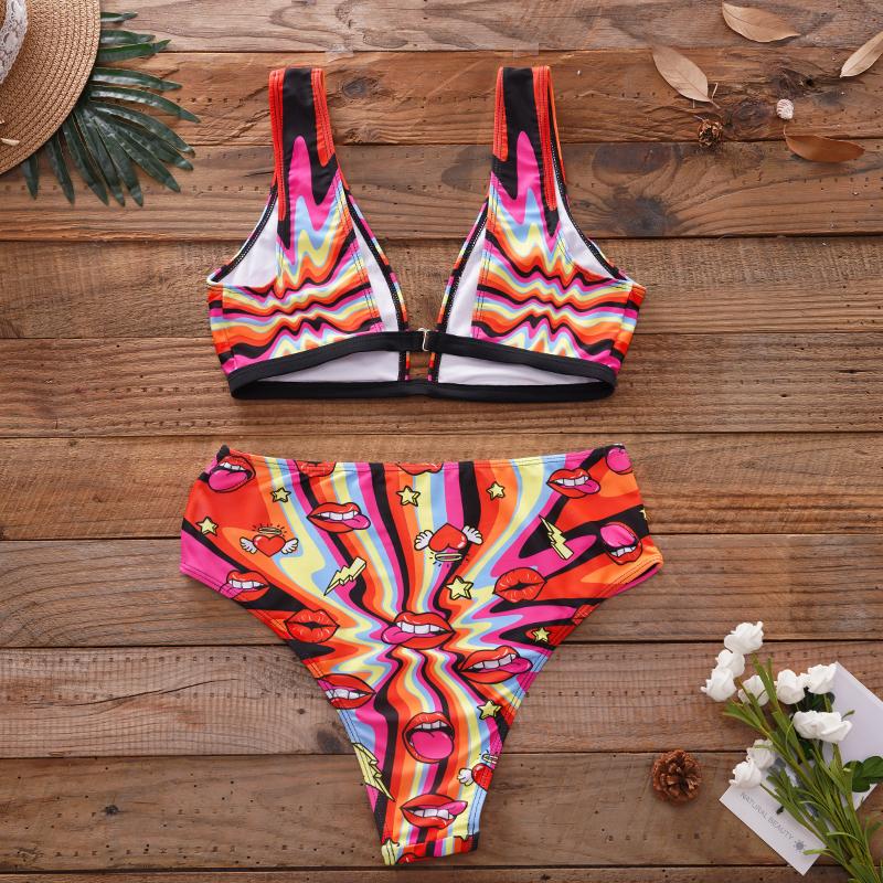 Buy Fashion Print Bikini Set Sexy Swimwear Bikini Set High Waist Bikini ...