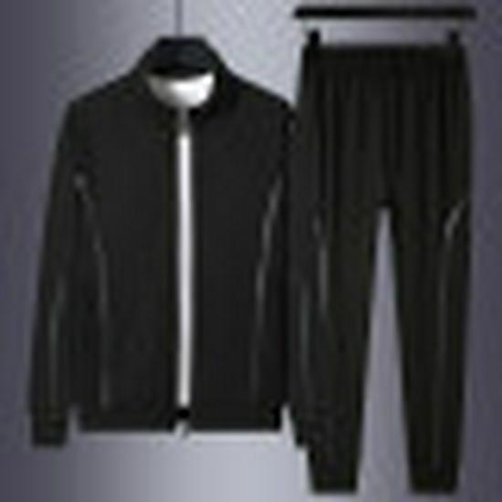 Men's Plus Size Cotton Casual Sports Set - Spring/Autumn Stand Collar Jacket & Two-Piece Trend