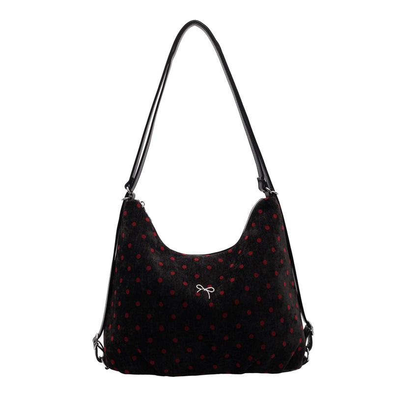 

Niche literary polka dot bow tote bag 2025 new student class shoulder bag commuter shoulder messenger bag чёрный