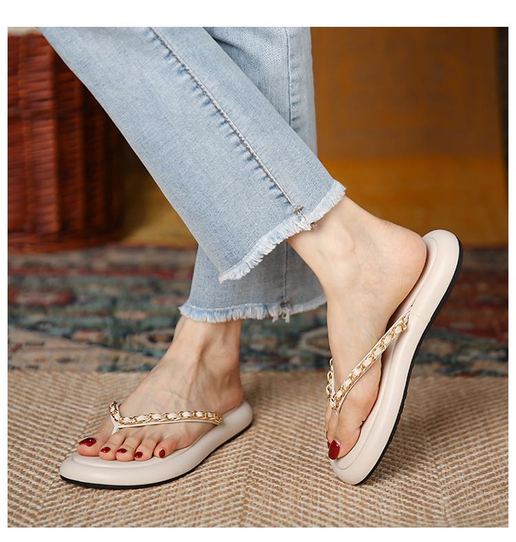 Shoes Woman Trend Ladies Shoes New Fashion Metal Chain Women's Slippers Summer Flat Casual Beach Flip Flops  Women
