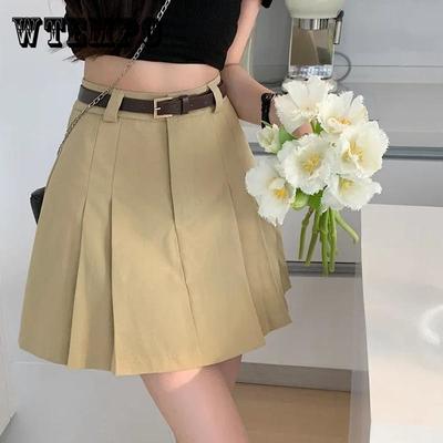 Sommer Plissee Röcke frauen Einfarbig Japanischen Stil Teenager Hohe Taille Mini Röcke Alle-spiel Streetwear Casual Rock