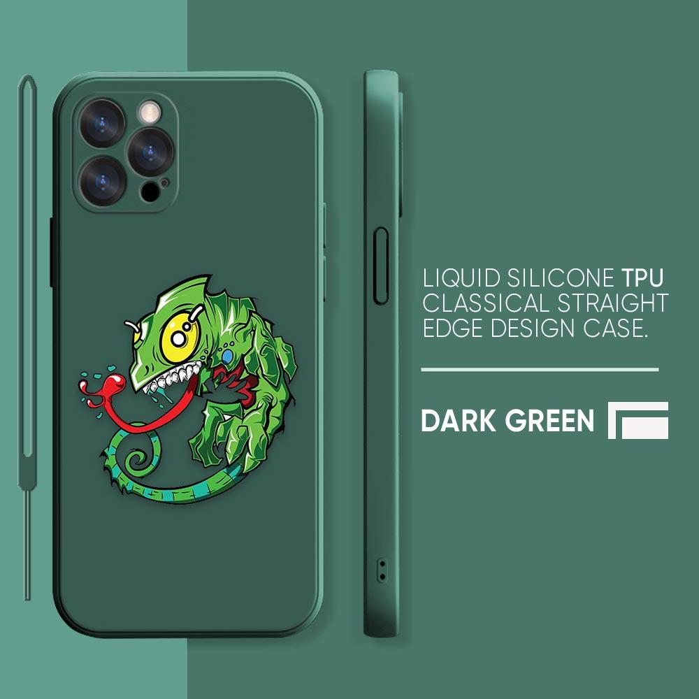 Funny Chameleon lizard Phone Case iPhone 11 12 13 14 Pro Max 7 8 Plus XR XS SE Straight Edge liquid Silica Gel Shell Cover Funda
