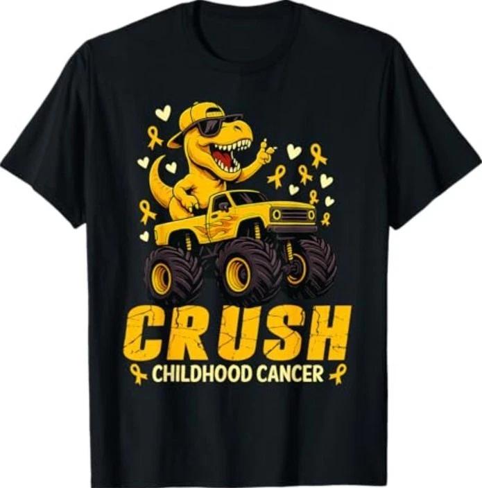 

Crush Childhood Cancer Awareness Monster Truck Dinosaur T-Shirt 4XL