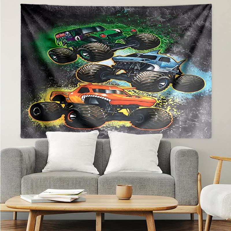 Truck Print Tapestry, Backdrop, Easy Setup, Ideal for Bedroom, Office & Living Room, with Aesthetic Wall Hanging Decor.