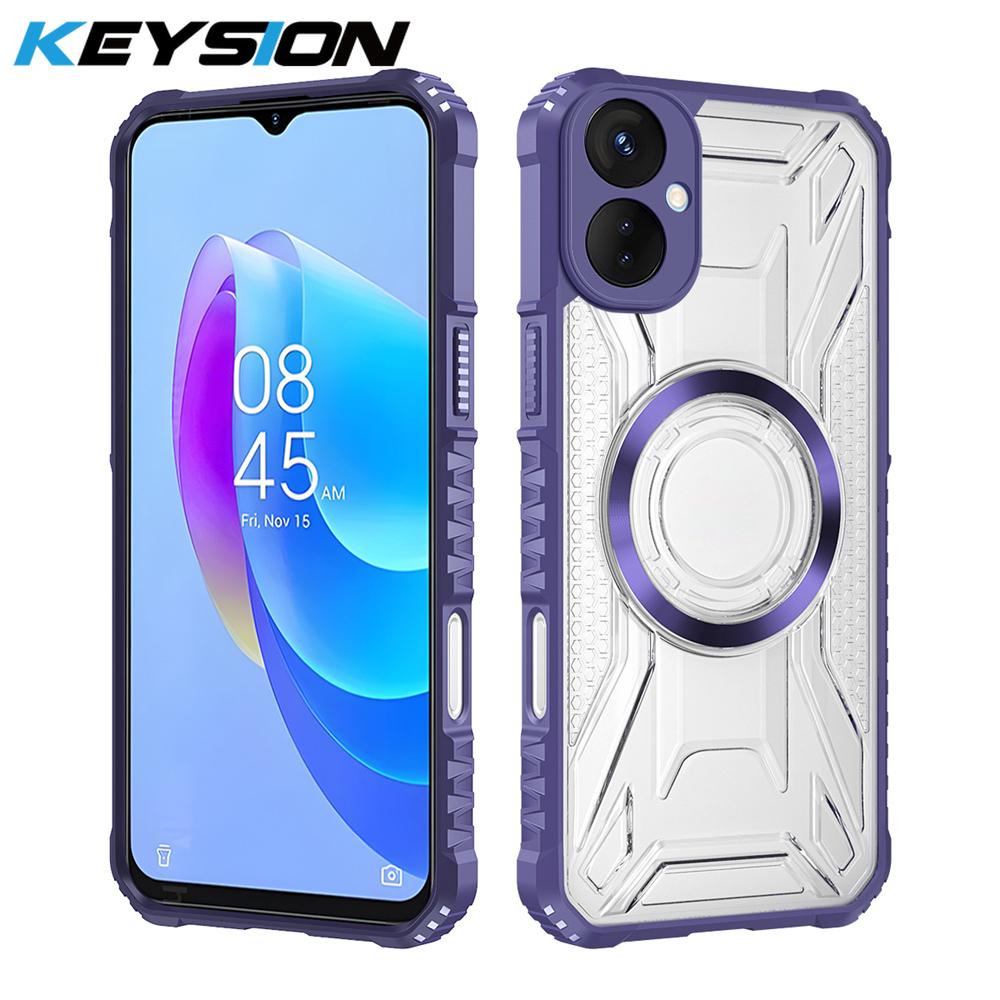 KEYSION Transparent Magnetic Case for TECNO Spark 9 Pro 9T Silicone+PC Heavy Duty Shockproof Phone Back Cover for for Spark 9T 9 Pro