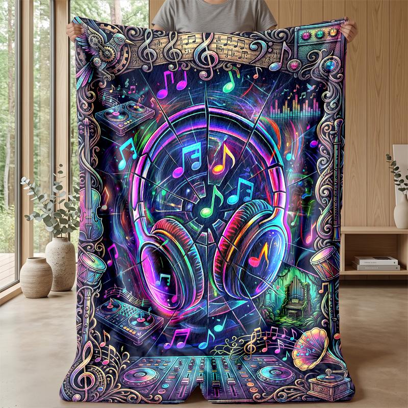 Music Dreams in Space Theme blanket Lightweight Warm Flannel Blanket Decorative Throw Blanket for Home Decoration