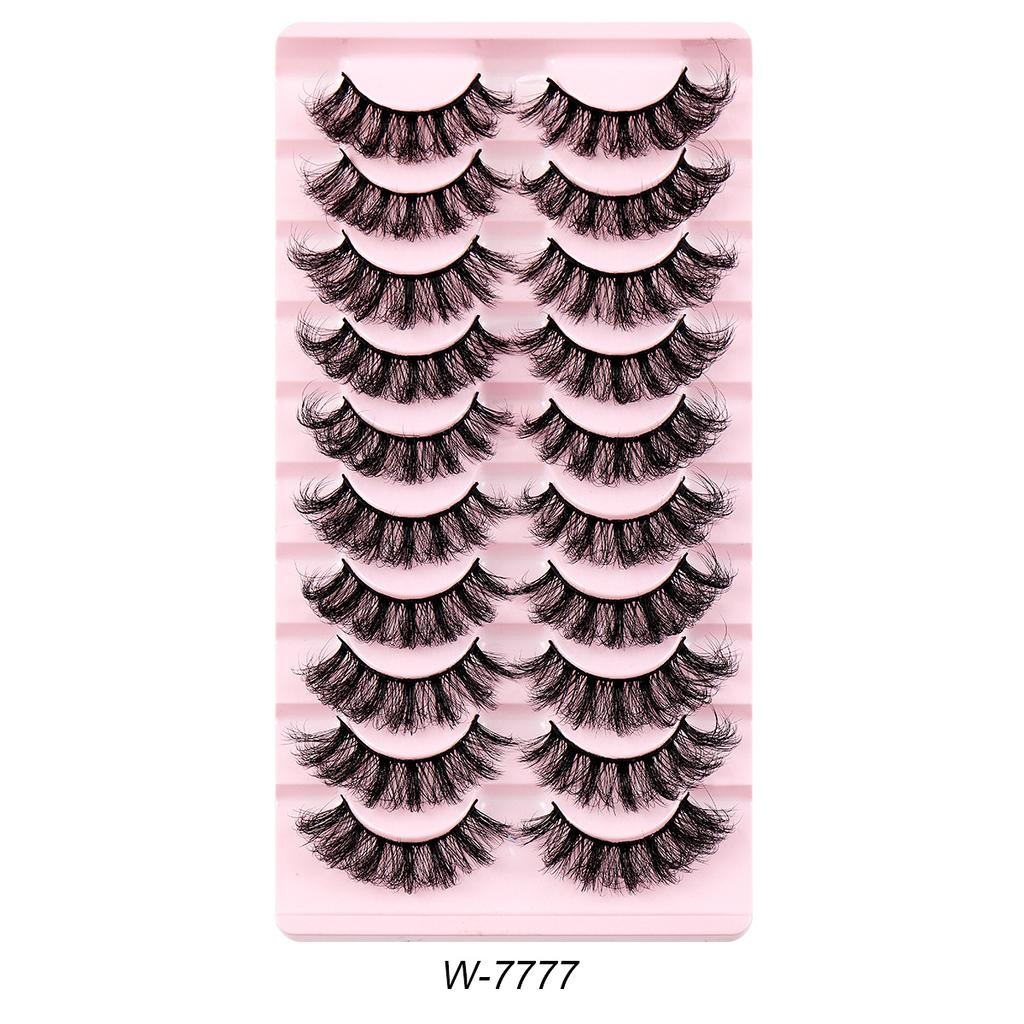 10 paires de faux cils à tiges rigides, imitation poil de vison naturel, style ébouriffé, désordonné, recourbé et épais