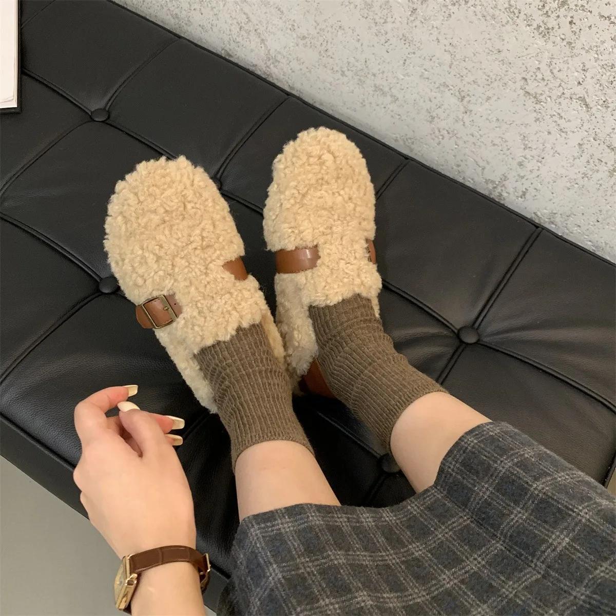 

Женские зимние плюшевые туфли на плоской подошве для активного отдыха на открытом воздухе, модные туфли на плоской подошве с круглым носком, теплые меховые туфли Мэри Джейн класса люкс для женщин 35 хаки