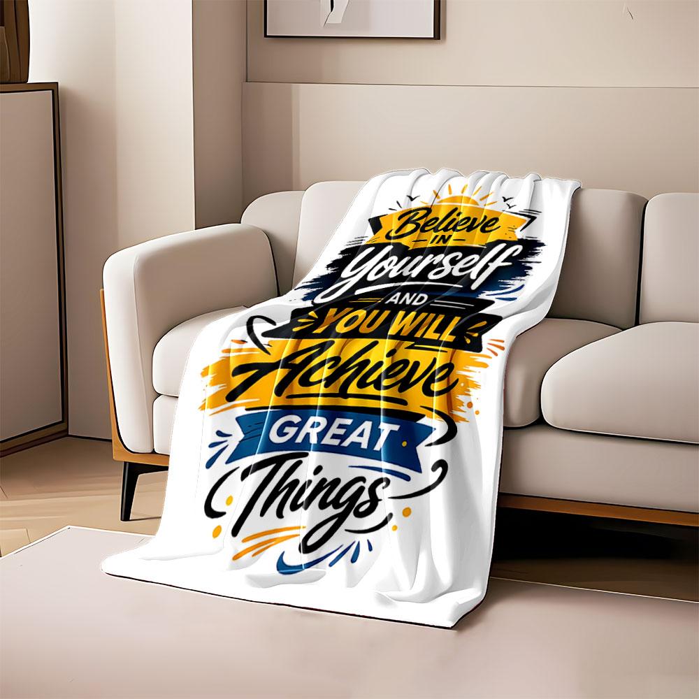 

Bold motivational text with dynamic brush-style designs and sun motif. for all seasons blanket lunch break throw gift 80cm x 120cm