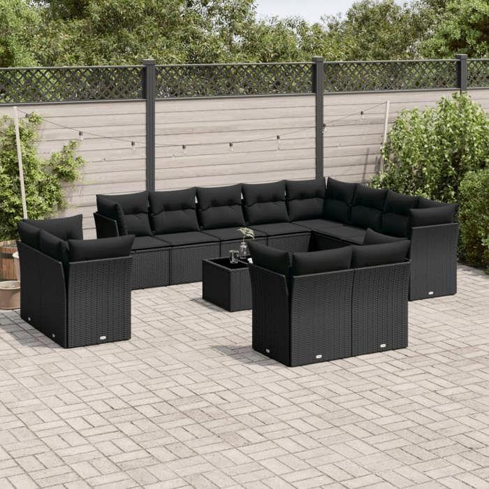VidaXL Garden Lounge Set with Cushions 13 Pcs Black Braided Resin 3250374