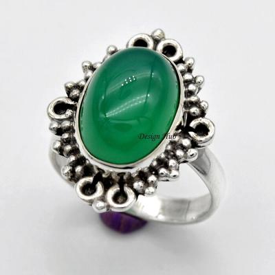 Natural Green Onyx Gemstone Solid 925 Sterling Silver Jewelry Women Ring For Gift